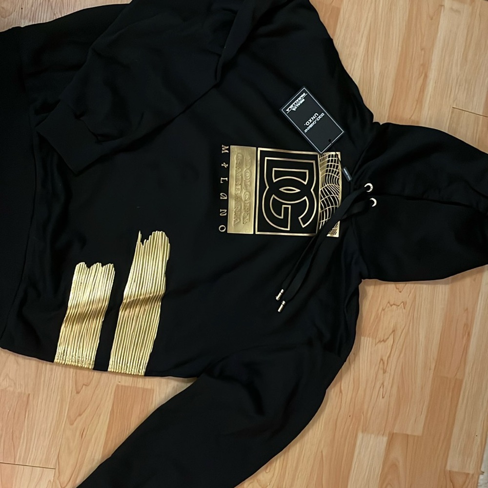 Dolce & Gabbana Black and Gold Hoodie Milano Collection 2023 Size 52 UNISEX